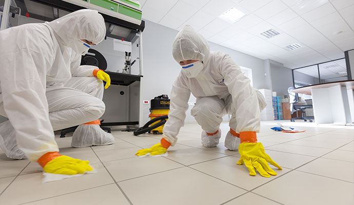 Professional team cleaning a trauma scene