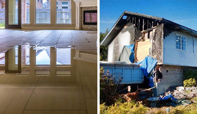 Collage of water and fire damage restoration