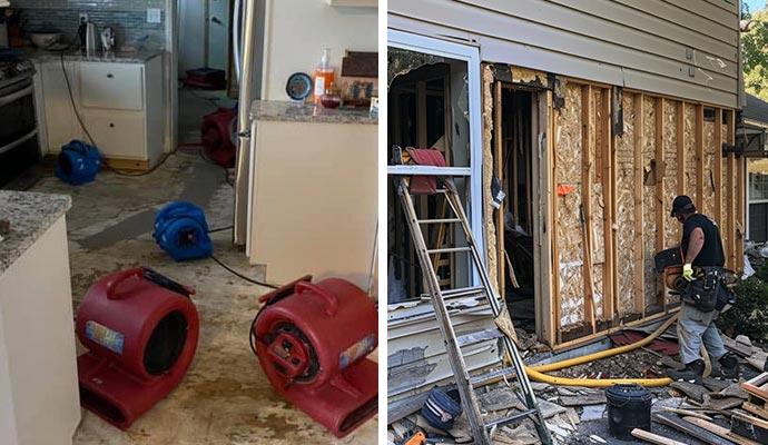 Collage of water and fire damage restoration