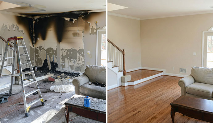 Collage of before after smoke and soot restoration