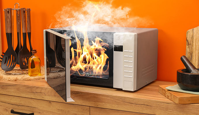 Fire coming out of a microwave oven