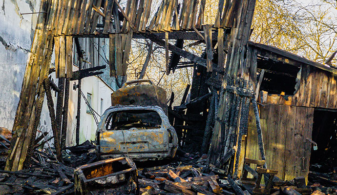 Fire damaged garage