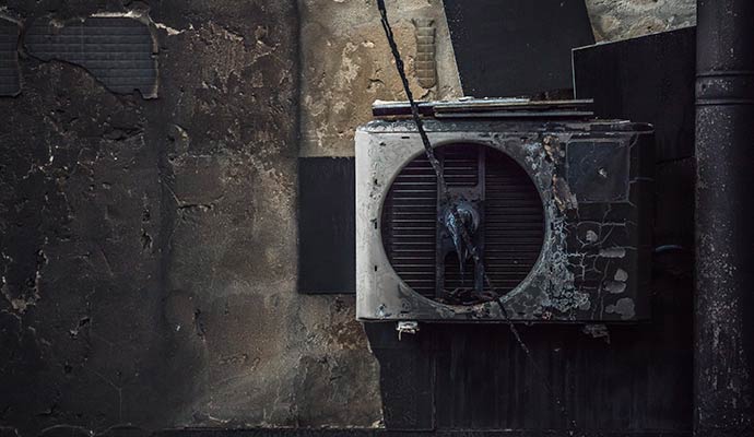 Fire damaged outdoor AC unit