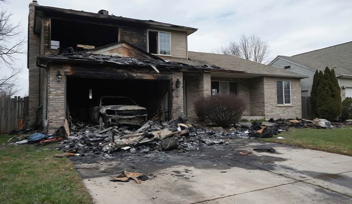 Fire damaged garage