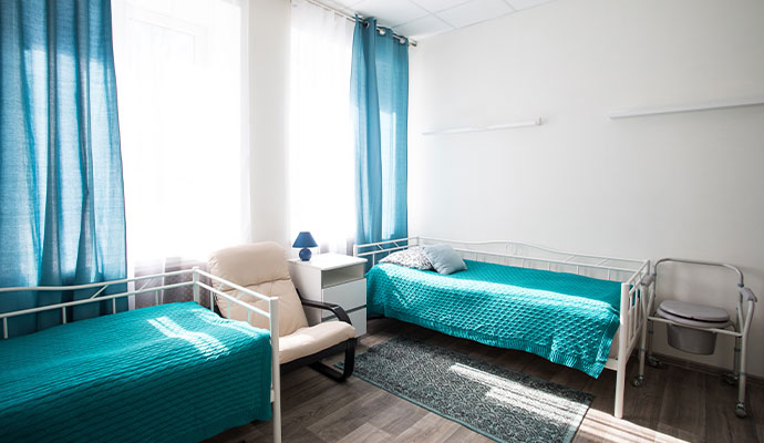 An empty healthcare patients room