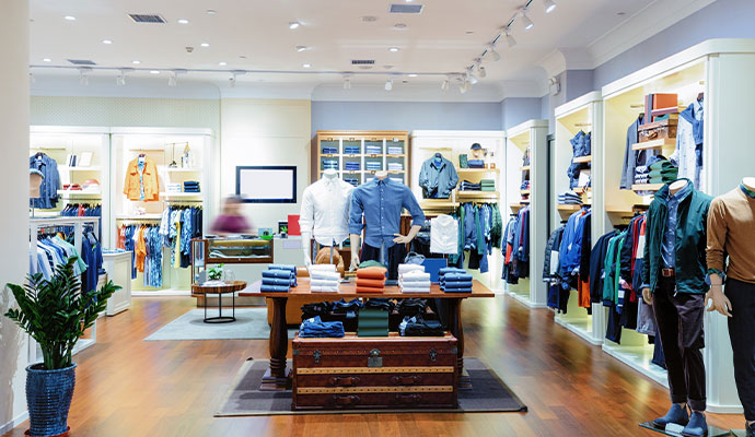 Inside of a retail cloths store