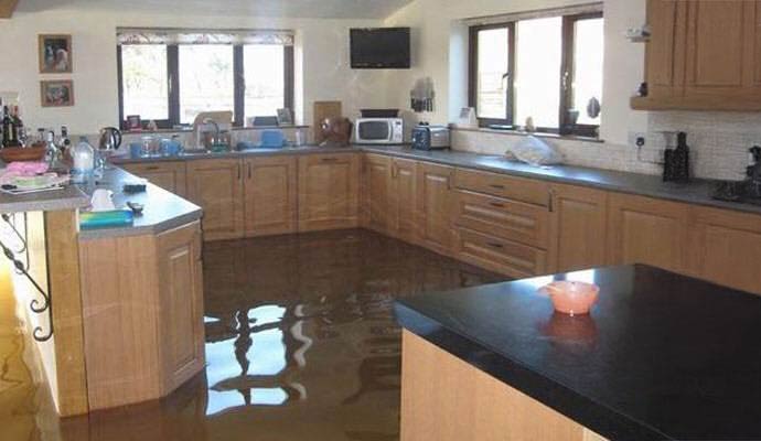 Flood damage on kitchen