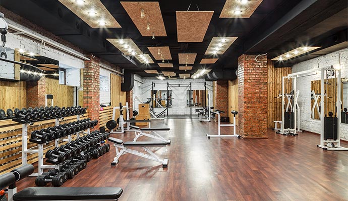 Modern gym interior free weights and equipment