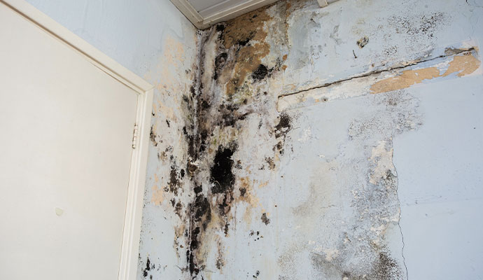 Black and brown mold growth on the wall
