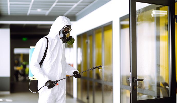 A professional disinfecting office room