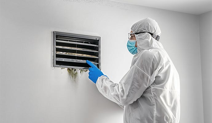 A professional inspecting molded HVAC vent