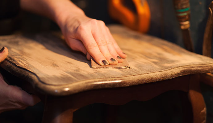 Wooden tool restored to smooth finish by sandpaper