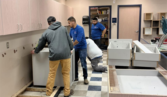 Professional team remodeling a office space