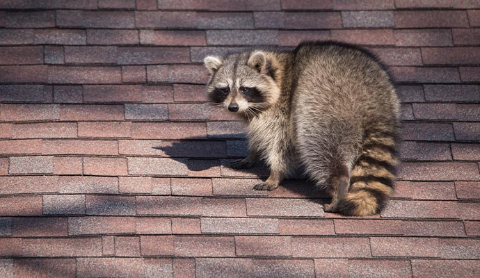 Raccoon on residential shingle roof