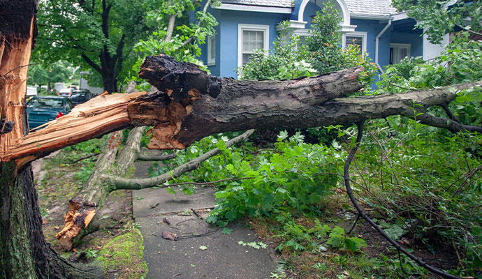 Uprooted trees striking structures