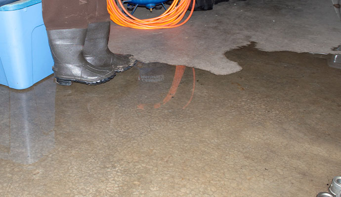 Water intrusions on the floor from damaged areas