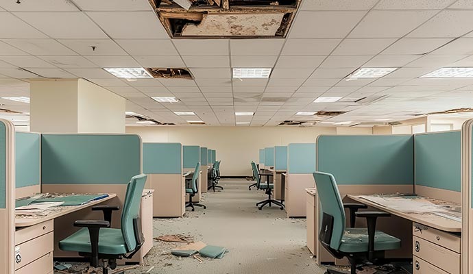 Damaged roof inside of an office room