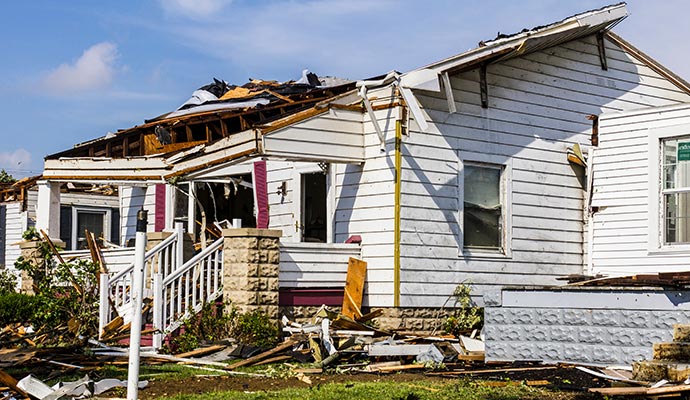 Tropical storm damaged house