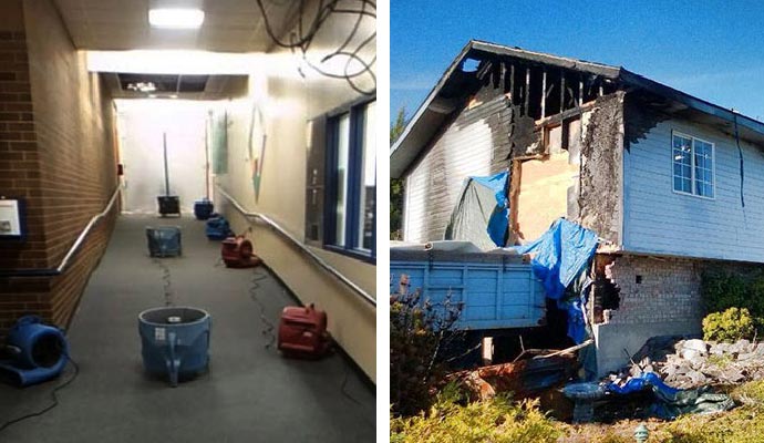 Water damage restoration service and fire damaged property