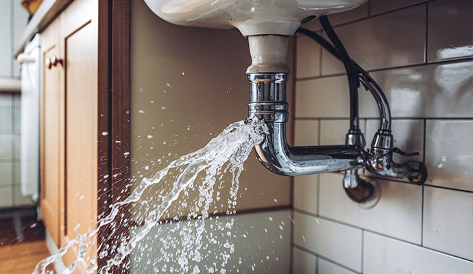 Water spraying out from a broken basin pipe