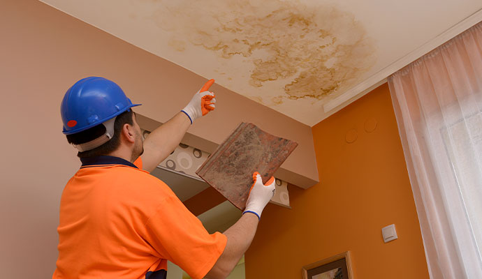 Ceiling damage inspection from roof leak by the professional