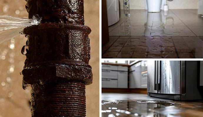 Collage of water line leak damage