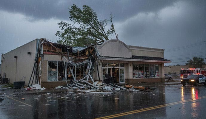 Retail store damaged by storm