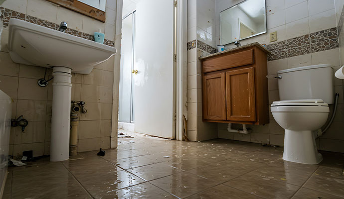 Sewage contamination scattered on the bathroom floor