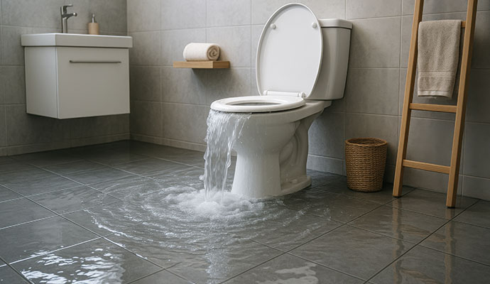 Flood water overflow from toilet