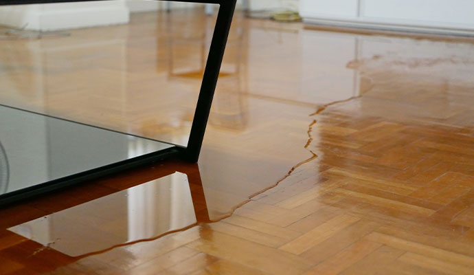 Water damage on the wooden floor